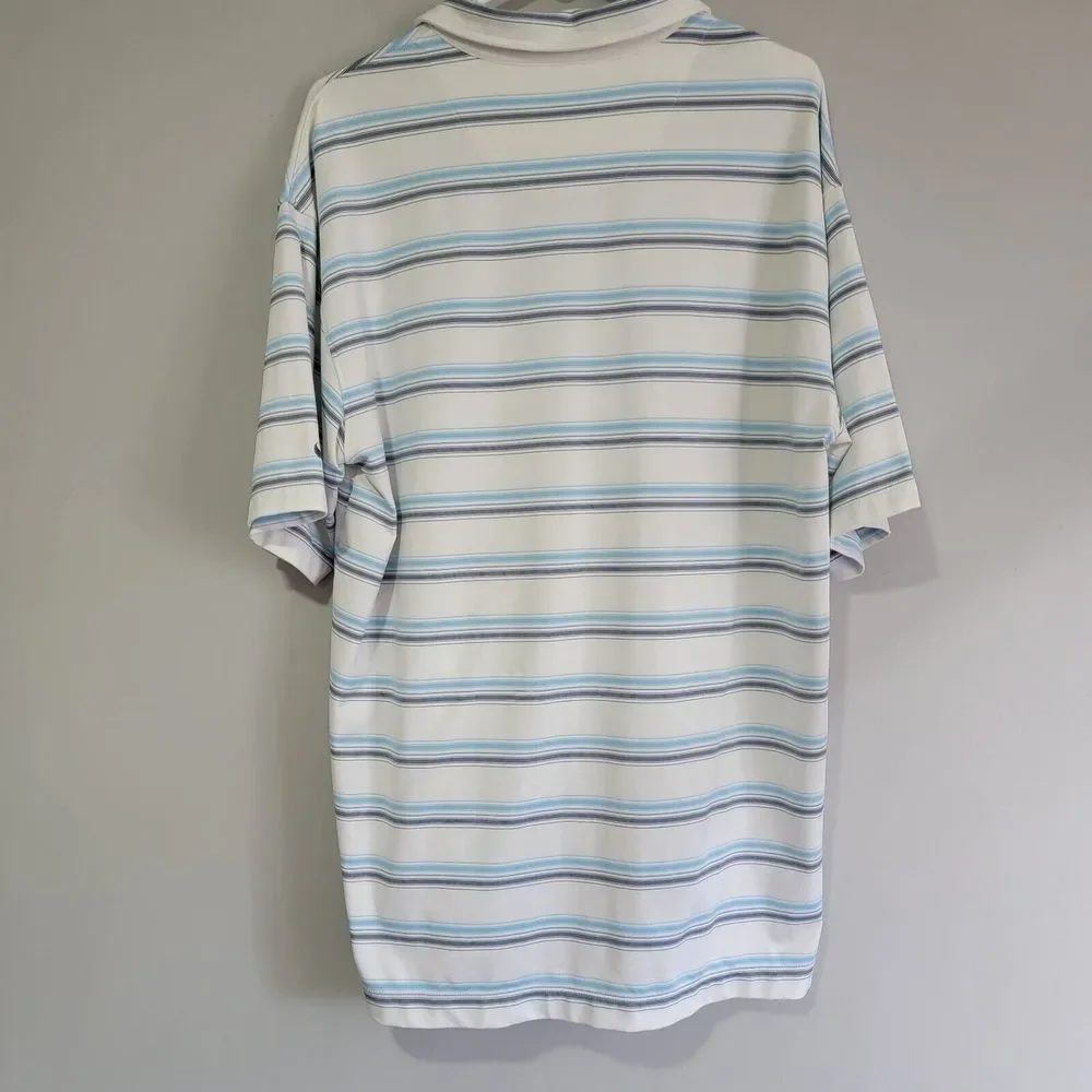 Nike Golf Dri Fit UV Polo Short Sleeve White Blue Stripe Large Shirt Casual Golf